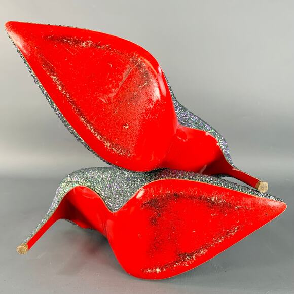 Size 9.5 Kate Strass Multi Color Red Suede Rhinestones Pointed Toe Pumps - Picture 6 of 10
